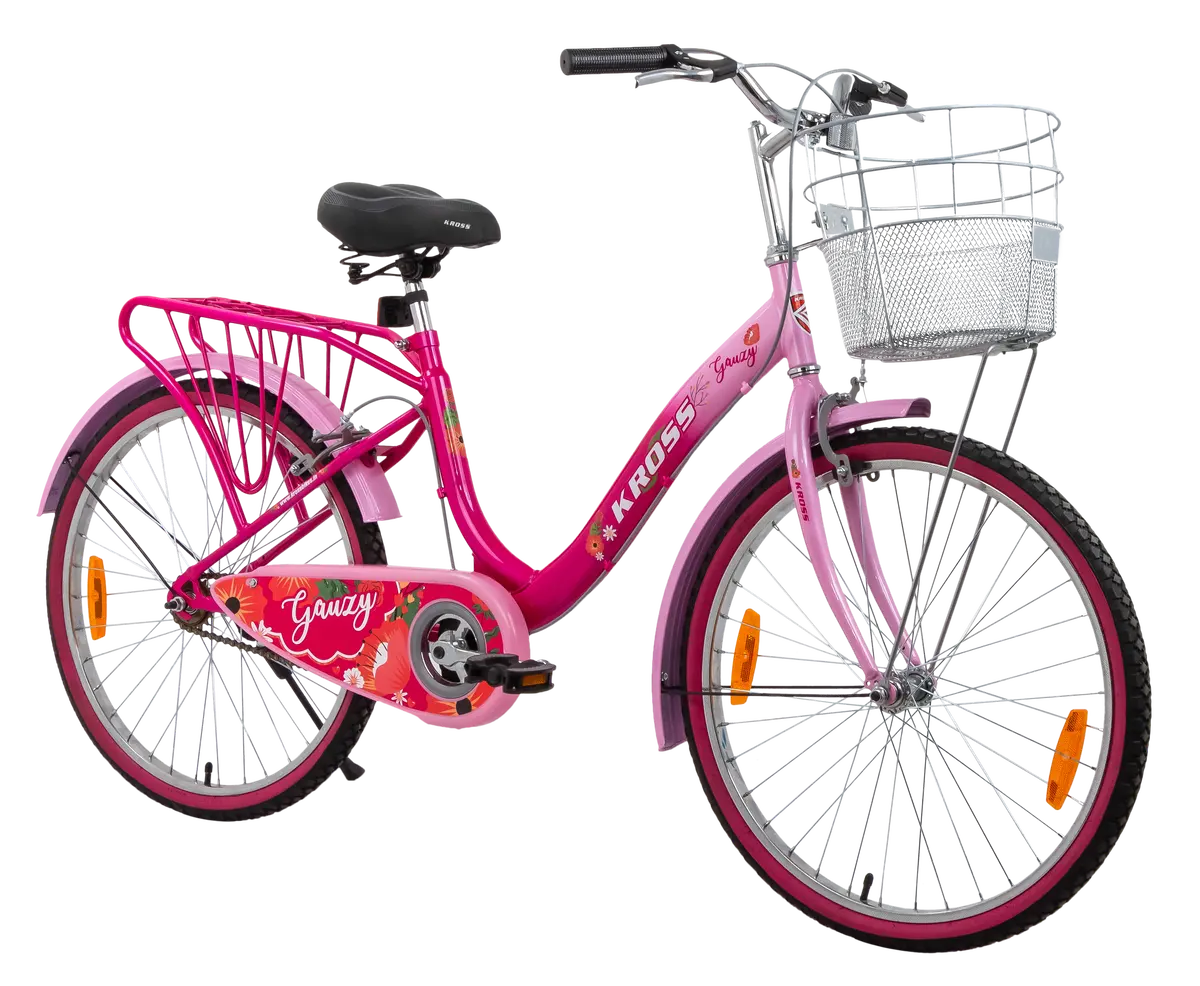 Kross Gauzy 24T Single Speed City Bike For Girls – Steel Frame, Basket, Mudguard & Side Stand (Ideal For 9+ Years) 1