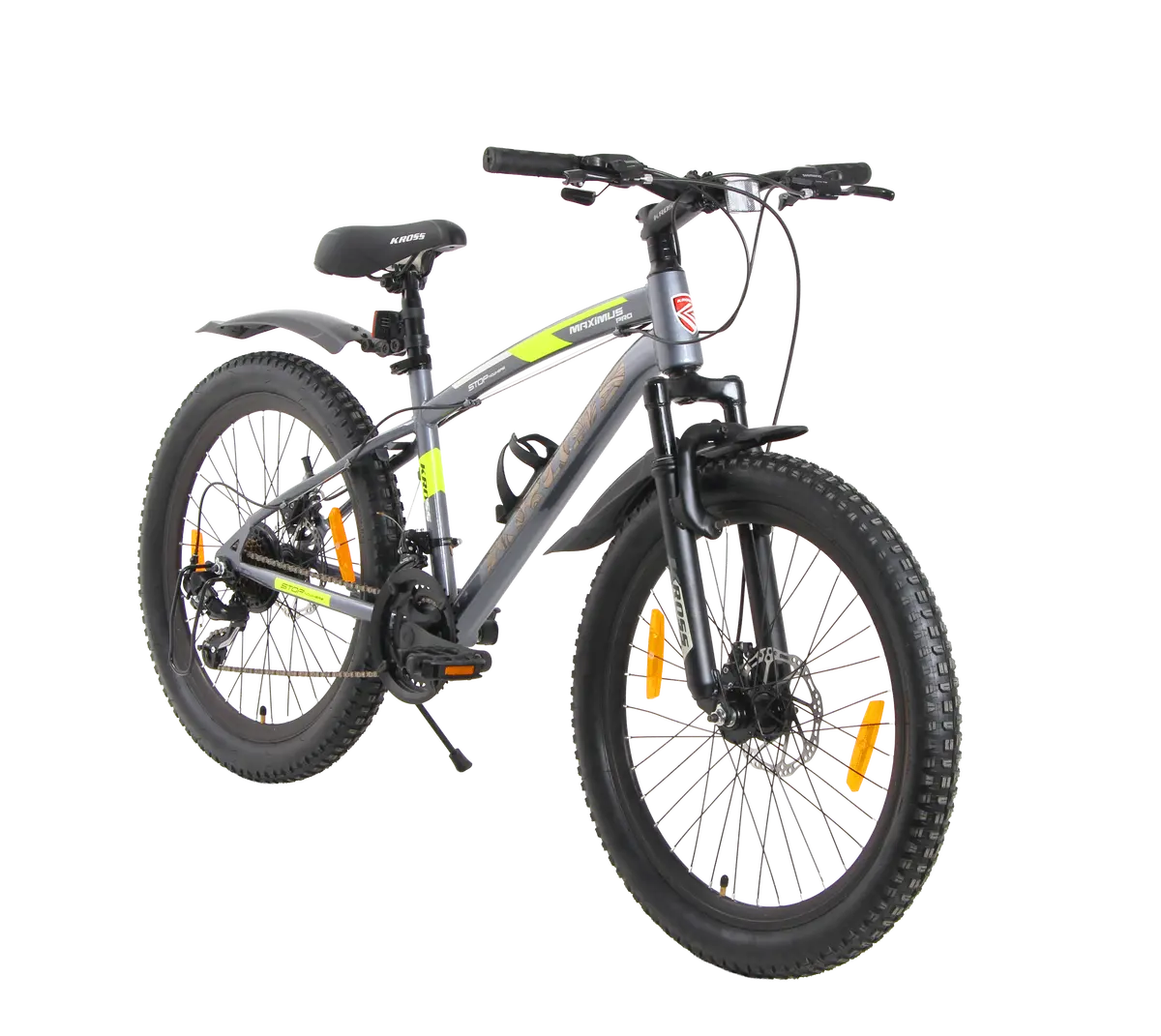 Kross Maximus Pro 24T 21-Speed Mtb With Suspension Fork, Dual Disc Brakes, Alloy Stem, Wide Tyres & Double-Wall Rims (Grey) 1