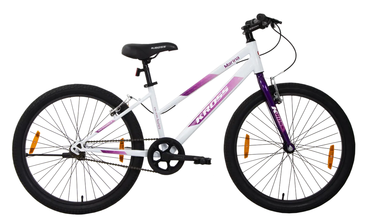 Kross Marina 26T Single Speed Hybrid Lady Cycle | Alloy Rim | V-Brake | White-Purple 1