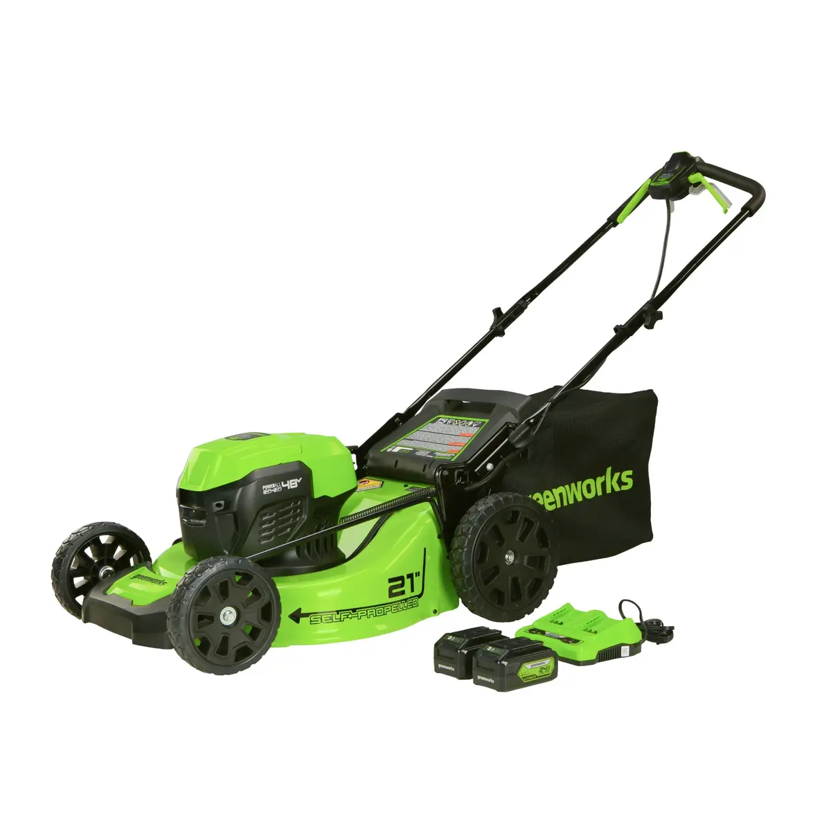 48V (24V X 2) 21" Cordless Battery Self-Propelled Lawn Mower W/ Two (2) 5.0Ah Usb Batteries & Dual Port Charger 1