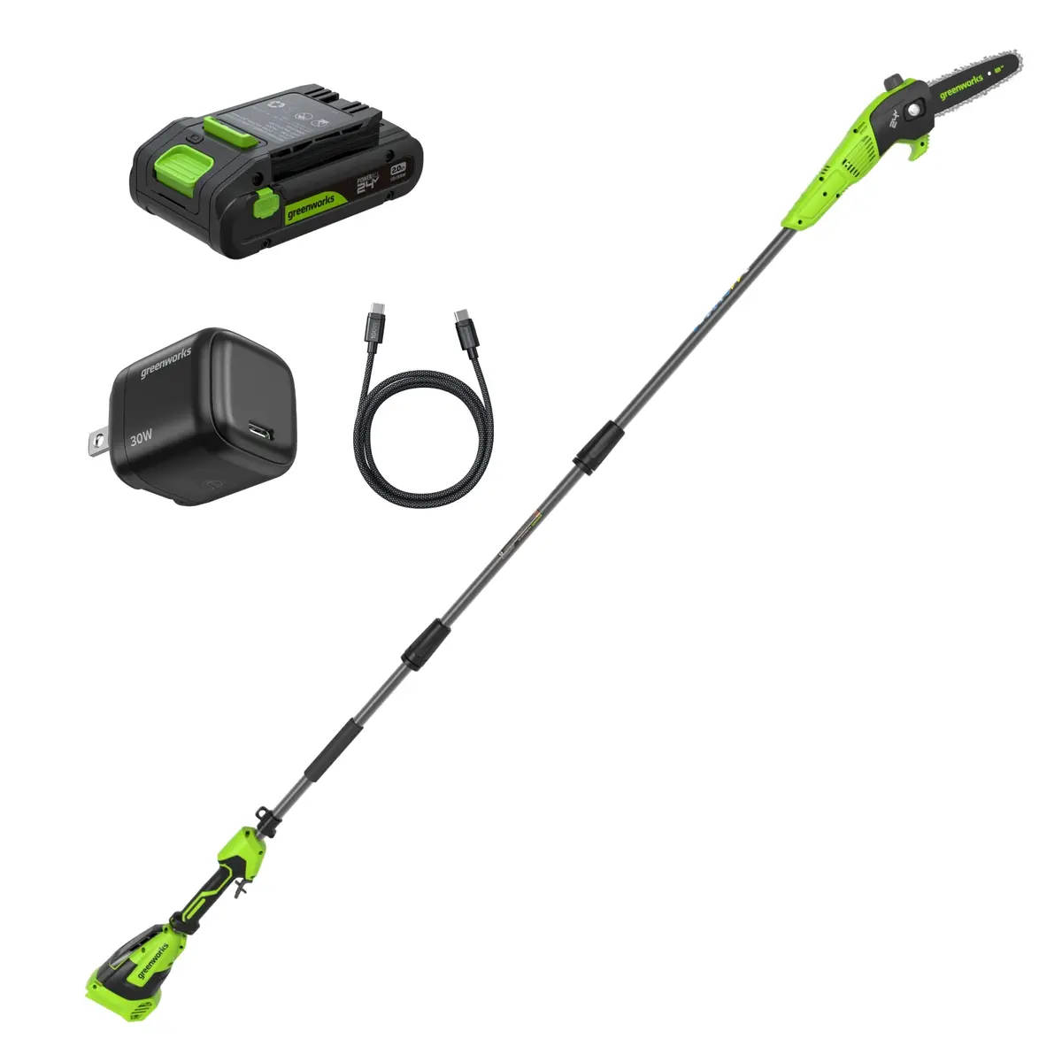 24V 8" Cordless Battery Pole Saw W/ 2.0 Ah Battery & 30W Type-C Charger (3-Ft Cable) 1