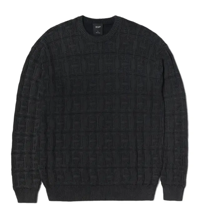 Huf Interlaced Jacquard Overdyed Crewneck Sweater - Black 1