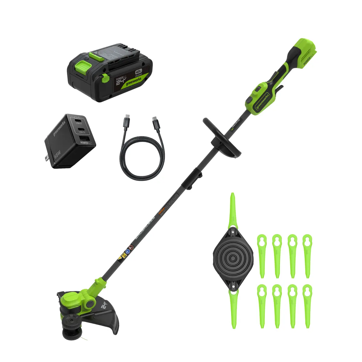 24V 13" Cordless Battery Brushless String Trimmer/Edger W/ 4.0Ah 21700 Batteries And 65W Type-C Charger(3-Ft Cable) 1