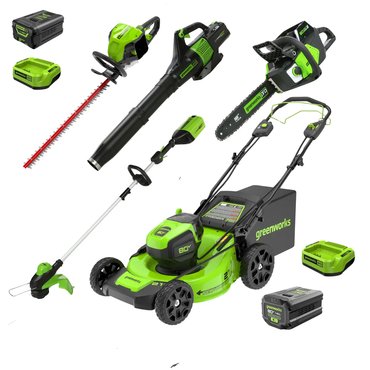 80V 21" Self-Propelled Mower 5-Pc Combo Kit, (1) 4Ah Battery, (1) 2Ah Battery And (2) Chargers 1