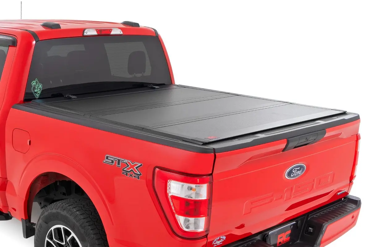 Rough Country Tri Fold Low Profile Aluminum Hard Tonneau Cover For 2015-2020 Ford F-150 (5'7") 1