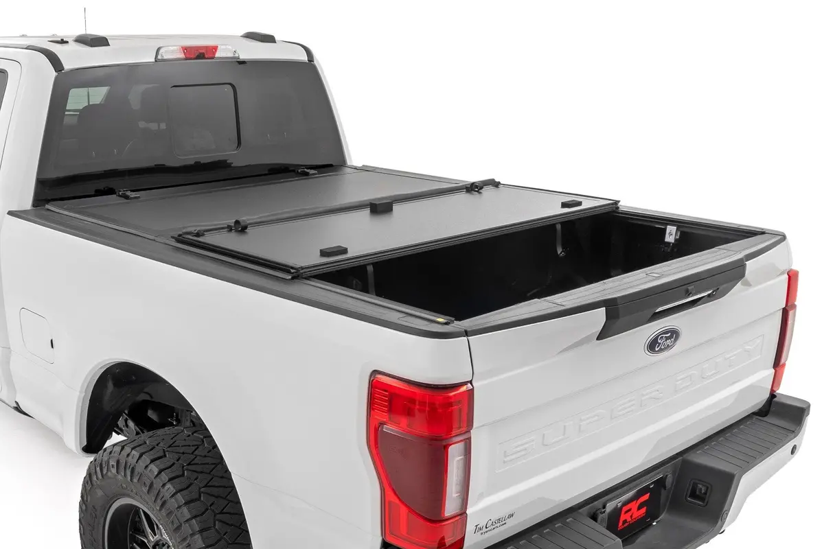 Rough Country Tri Fold Aluminum Tonneau Cover For 2017-2026 Ford F250 F350 (6' 10" Bed) 1