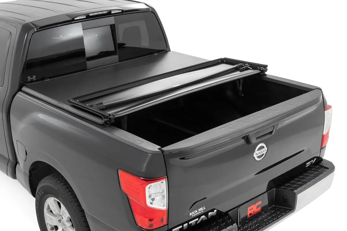 Rough Country Tri-Fold Soft Tonneau Cover For 2017-2024 Nissan Titan (5'7" Bed) 1