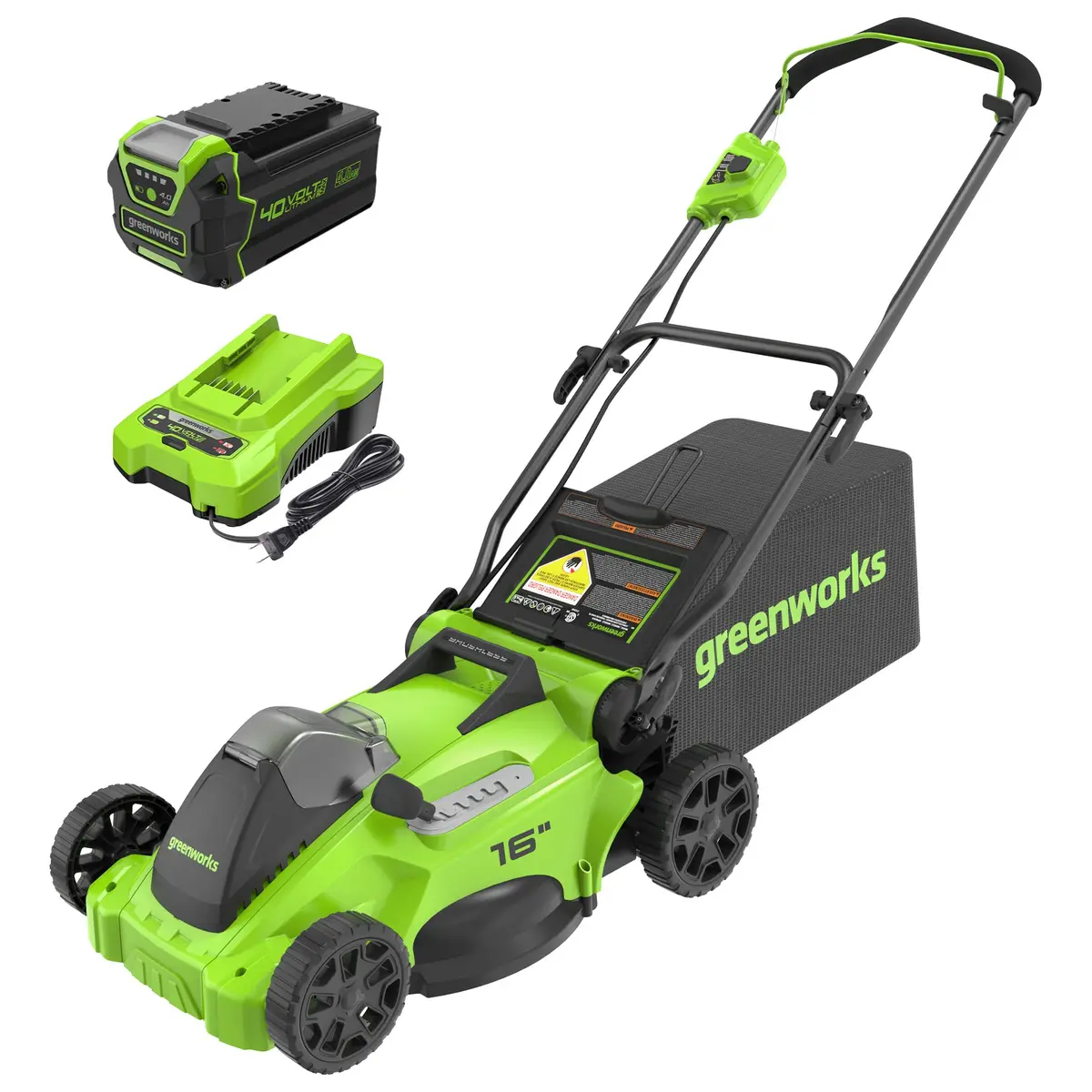 40V 16" Cordless Battery Brushless Push Lawn Mower: 4.0 Ah Battery And Charger 1
