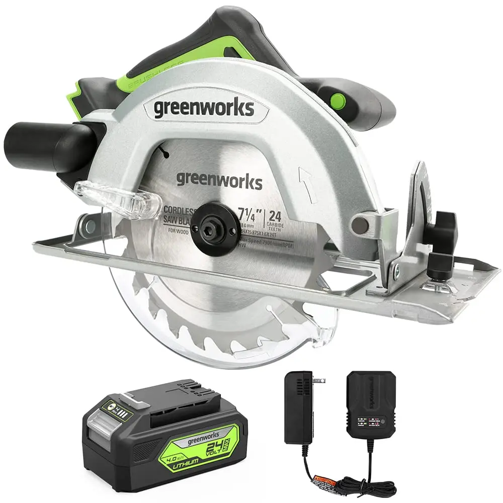24V Circular Saw 7-1/4", Saw Blade And Dust†Connector Kit: 4.0 Ah Battery And Charger 1