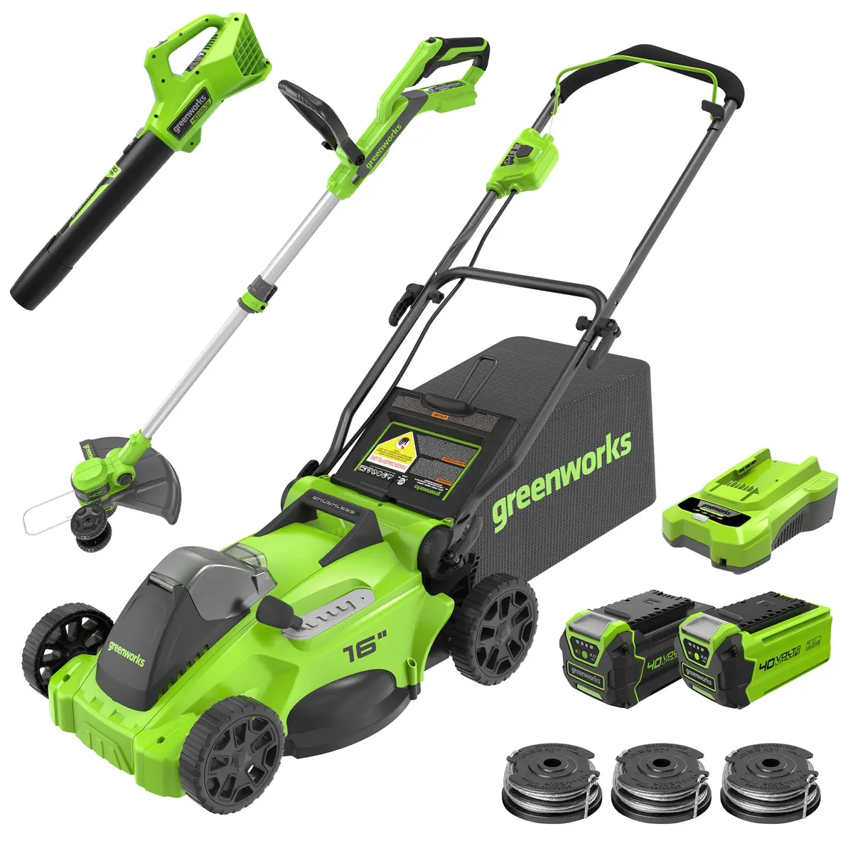 40V 16" Cordless Battery Push Mower 3Pc Combo Kit, 4Ah Battery, 2Ah Battery And Charger 1