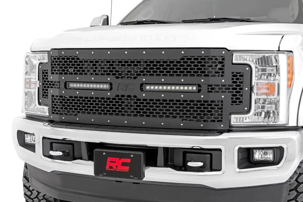 Rough Country Mesh Grille Kit For Ford F-250 & F-350 | Dual 12” Led Light Bars 1