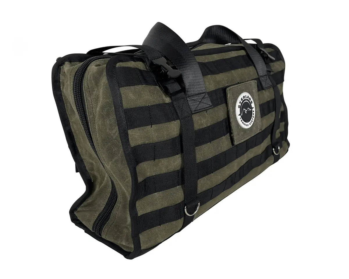 Overland Vehicle Systems Waxed Canvas Large Duffle Bag With Handle & Straps - Recon Recovery 1