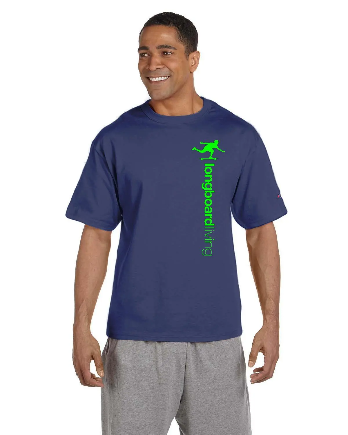 Longboard Living Vertical Logo Shirt - Green Print On Champion 1