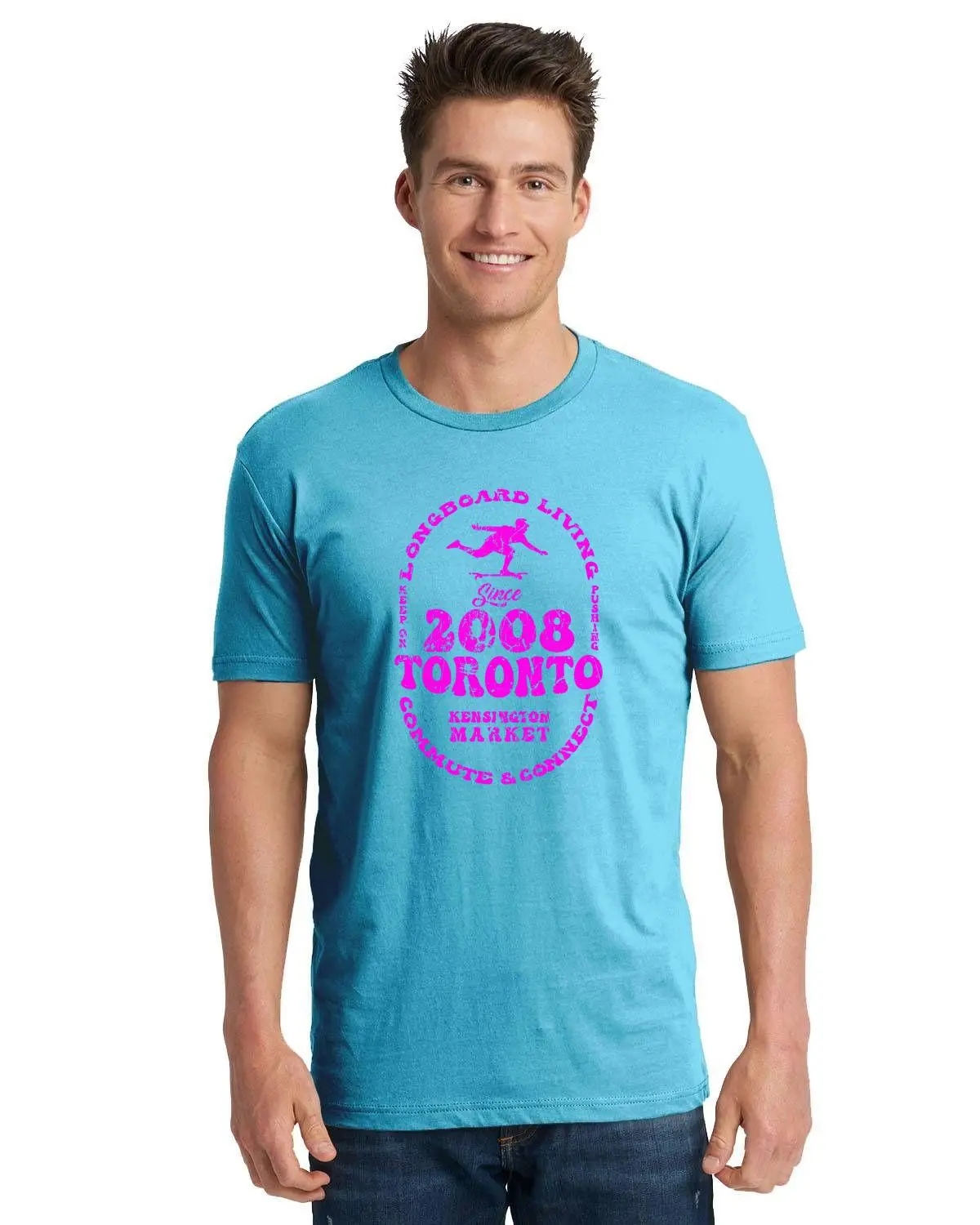 Since 2008 Distressed - Turquoise Shirt Pink Print 1
