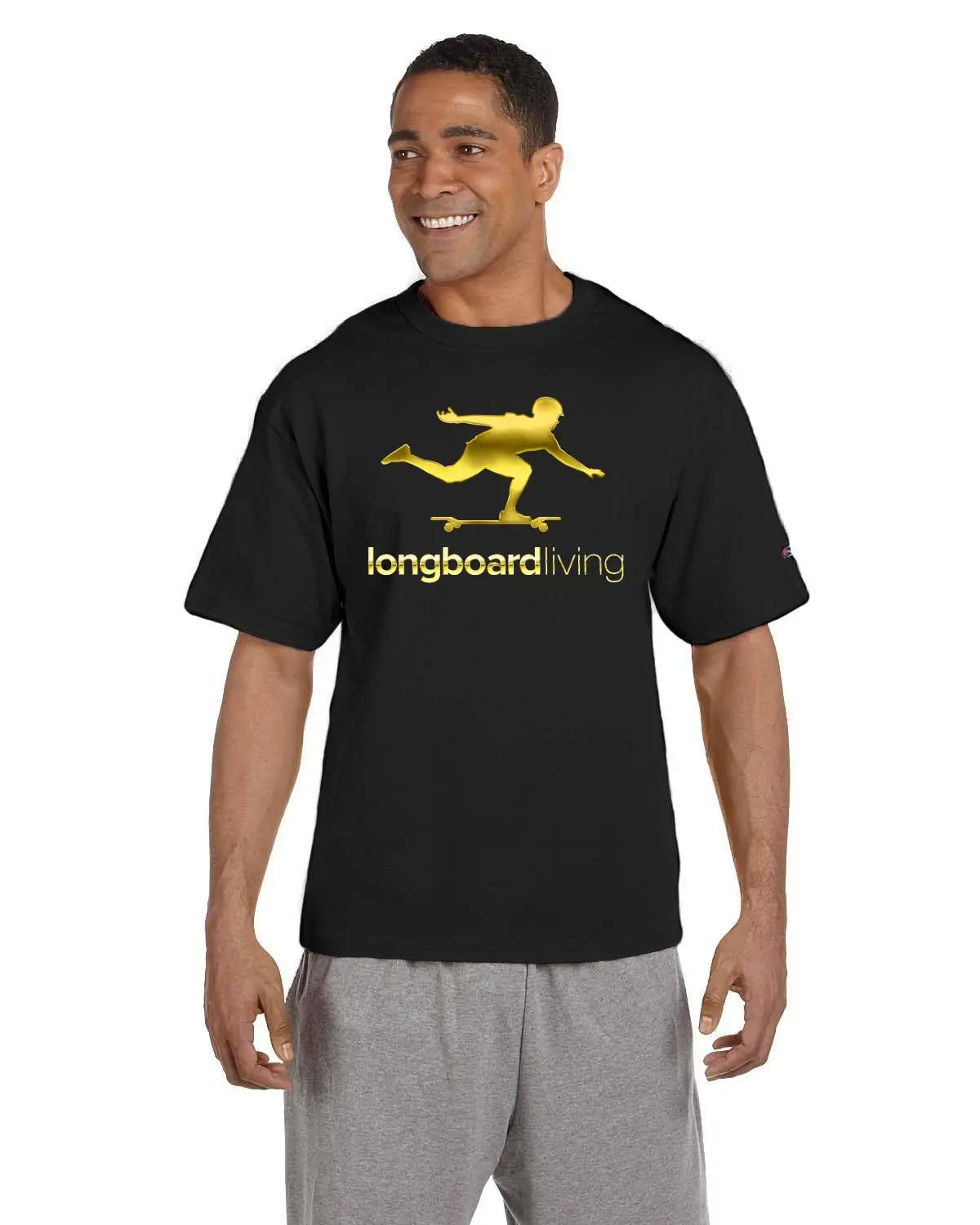Longboard Living Gold Print On Black Shirt 1