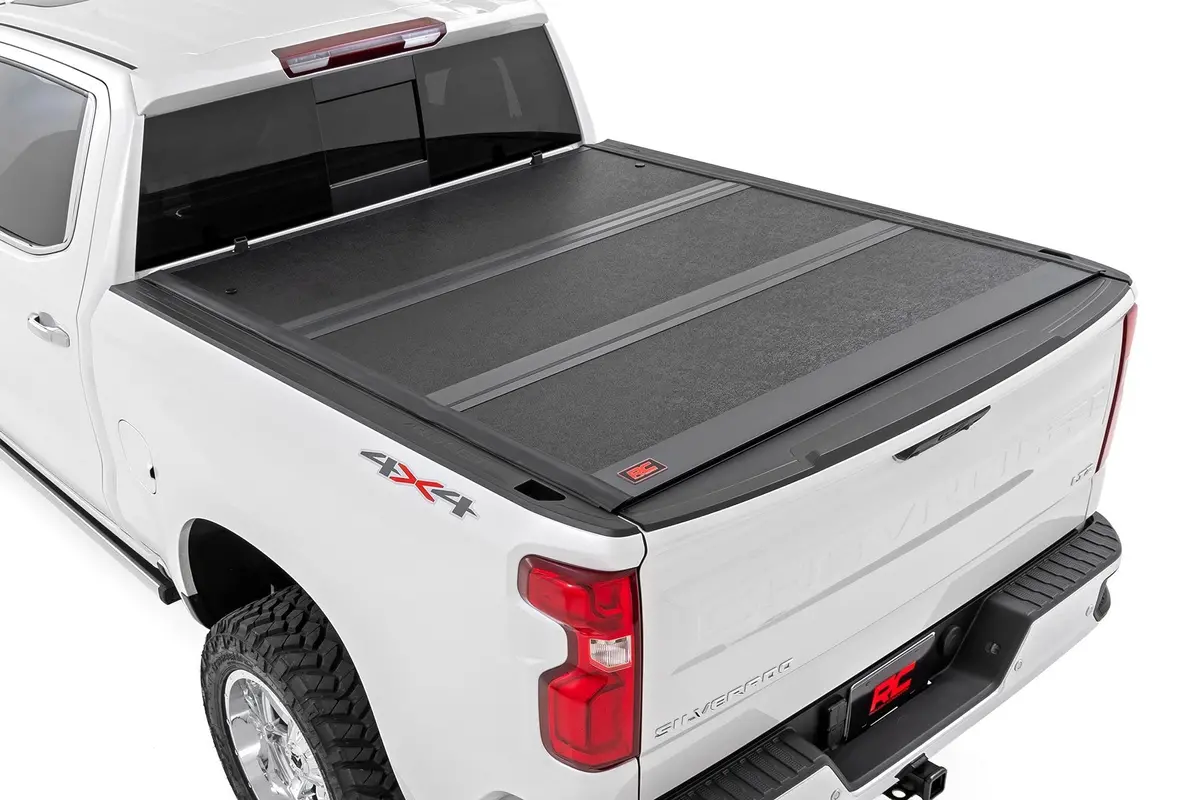 Rough Country Low Profile Tri Fold Aluminum Tonneau Cover For 2014-2019 Silverado Sierra 1500 2500Hd 3500Hd 1