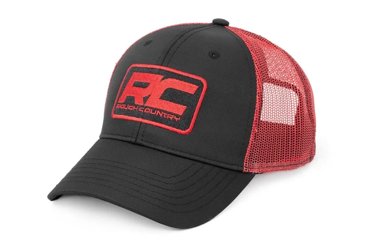 Rough Country 84124 Mesh Cap - One-Size-Fits-All, Black And Red 1