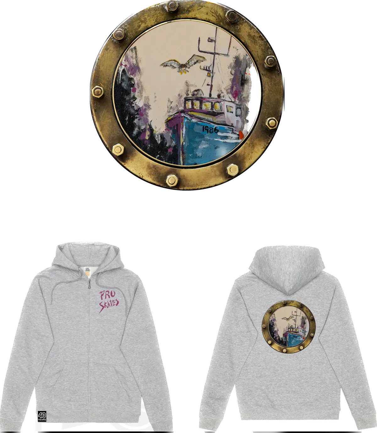 Pro Skates 40Th Josh G. Porthole Zip Hooded Sweater - Sport Grey 1