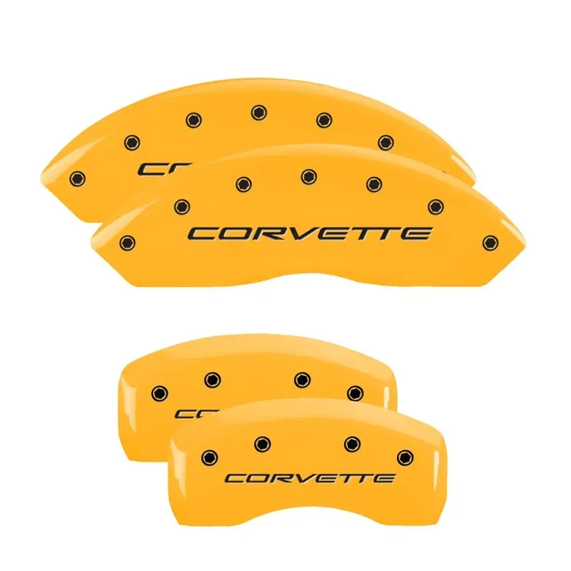 Mgp Engraved 4-Piston Caliper Covers For Chevrolet – Front And Rear, Black Finish With Silver Accent 1