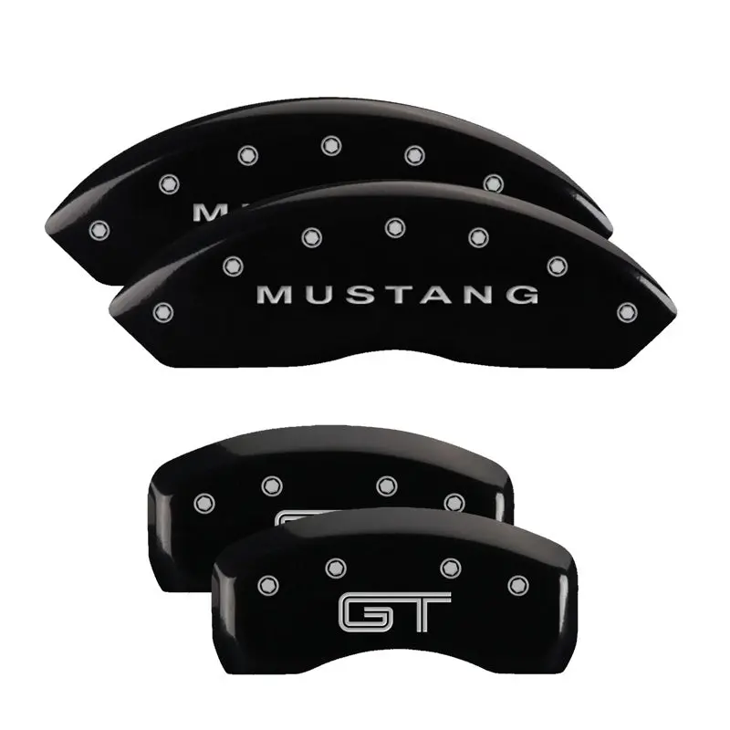 Mgp Engraved Caliper Covers For Ford Mustang S197/Gt – Front In Black/Silver Chrome, Rear Engraved Design 1