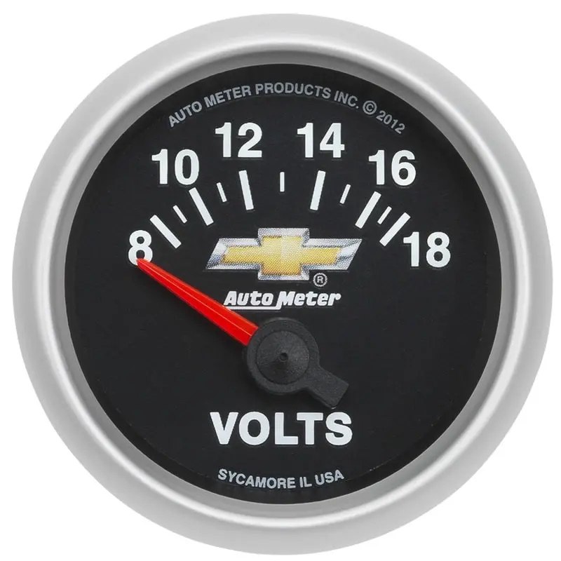 Autometer 2-1/16" Electric Voltmeter Gauge With Chevy Gold Bowtie Logo (18V Range) 1