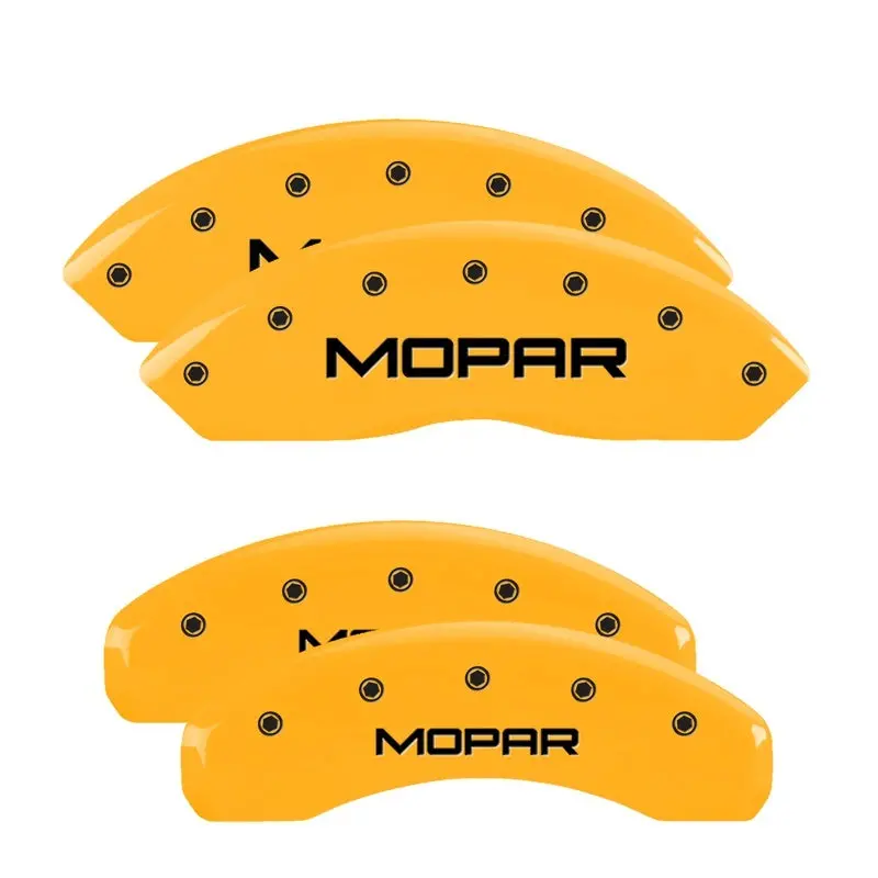 Mgp Engraved 4-Piston Caliper Covers – Front & Rear, Silverado Yellow Finish With Black Accent 1