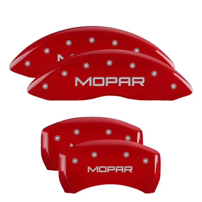 Mgp Engraved 4-Piston Caliper Covers For Mopar Vehicles – Front And Rear, Red Finish With Silver Accent 1