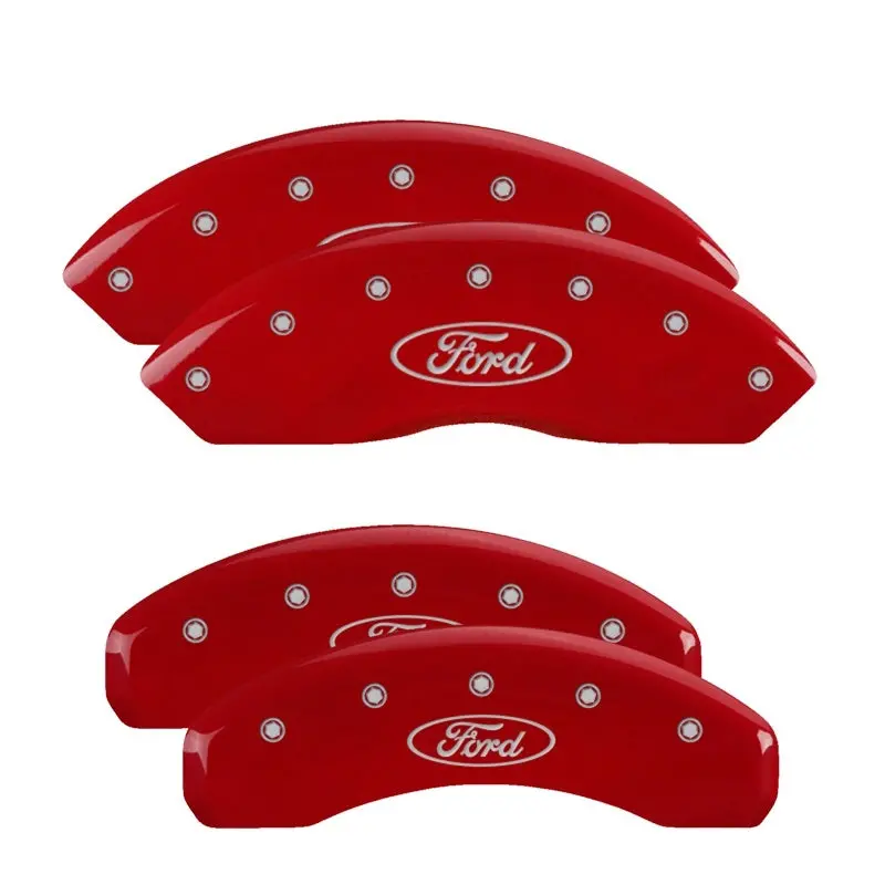 Mgp Ford-Branded 4-Piece Caliper Cover Set – Engraved Oval Logo, Red Finish With Silver Chrome Accents 1