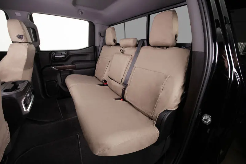 Covercraft Seatsaver Custom Front Seat Covers – Polycotton Blend In Taupe For 2019–2024 Chevrolet Silverado 1