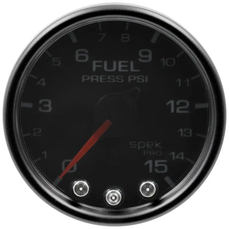 Autometer Spek-Pro 2-1/16" Fuel Pressure Gauge – 15 Psi Range, Stepper Motor, Black/Smoke/Black Dial With Peak Hold & Warning 1