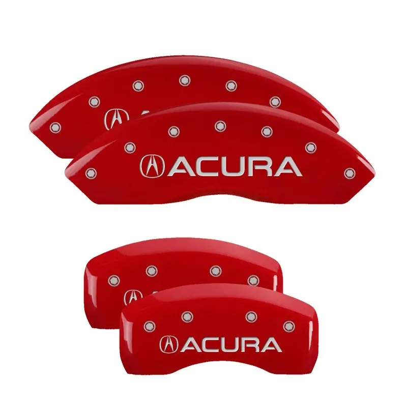 Mgp Engraved 4-Piston Caliper Covers – Front & Rear, Acura-Specific, Red Finish With Silver Accents 1