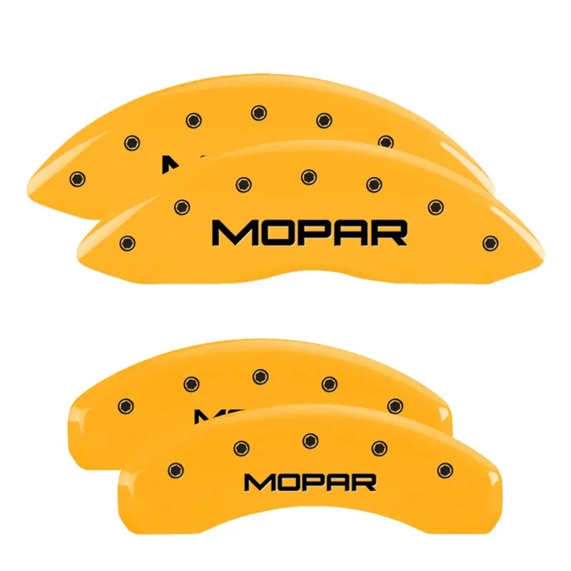Mgp Engraved 4-Piston Caliper Covers For 2010 Dodge Nitro – Front & Rear Stripe Design, Dodge Yellow Finish On Black Charcoal 1