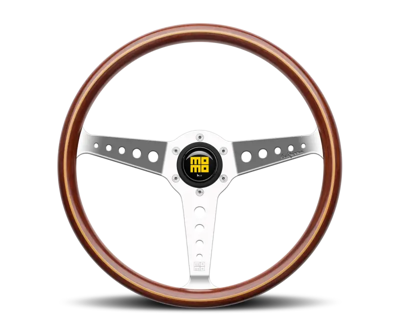 Momo California Wood Steering Wheel – 360Mm Diameter, Mahogany Veneer With Polished Aluminum Spokes 1