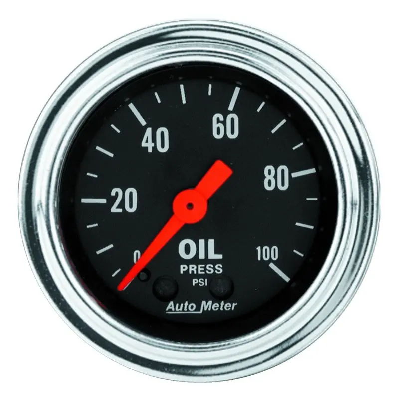 Autometer Traditional Chrome Mechanical Oil Pressure Gauge – 2-1/16" Dial, 0–100 Psi 1