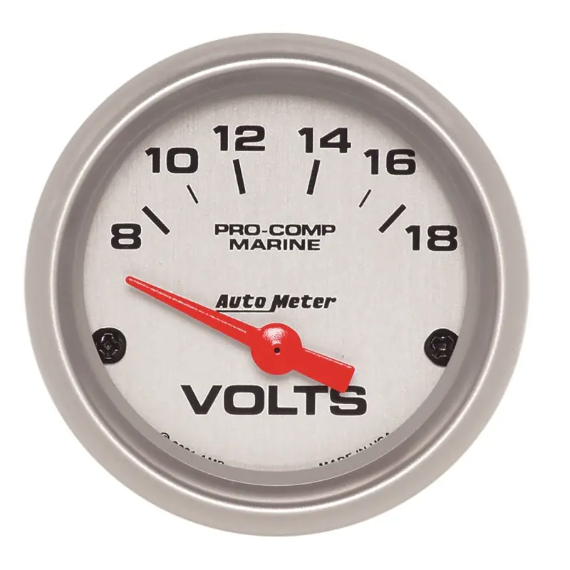 Autometer 2-1/16" Marine-Grade Voltmeter – 18V, Silver Ultra-Lite Gauge 1