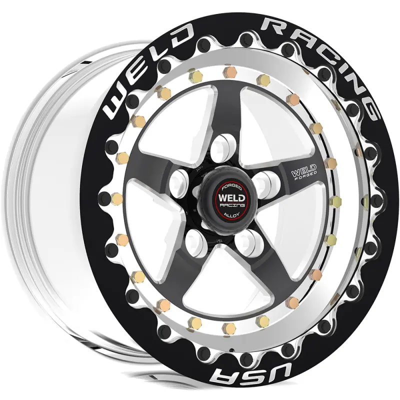 Weldstar 15X10 Black Beadlock Wheel — 5X4.75 Bolt Pattern, 6.5" Backspace, Single-Beadlock Mt Design 1